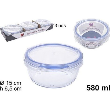 Trade Shop - SET AUS 3 RUNDEN LEBENSMITTELBEHÄLTERN AUS GLAS MIT KUNSTSTOFFDECKEL 580 ML 110549 -