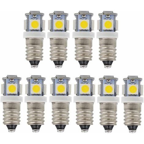 10pcs E10 6V Blanc froid ampoules LED 5SMD 0,5 W 50LM Les lamp（Blanc Chaud） (1/5)