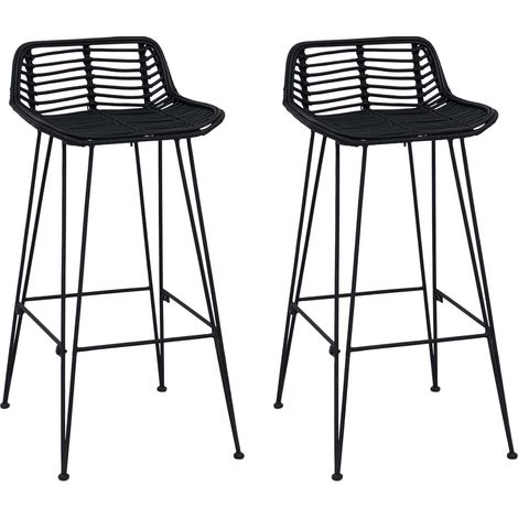 Bar Stool 2 pcs Black 44 x 46 x 91 cm Rattan and Steel vidaXL