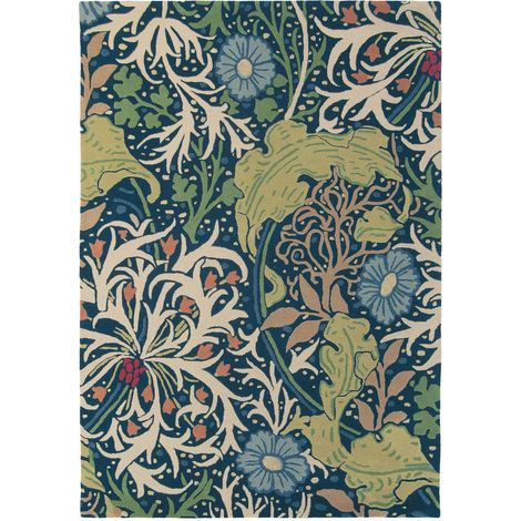 Tapis salon et chambre en laine 140x200 bleu marine et vert fait à la main (1/4)