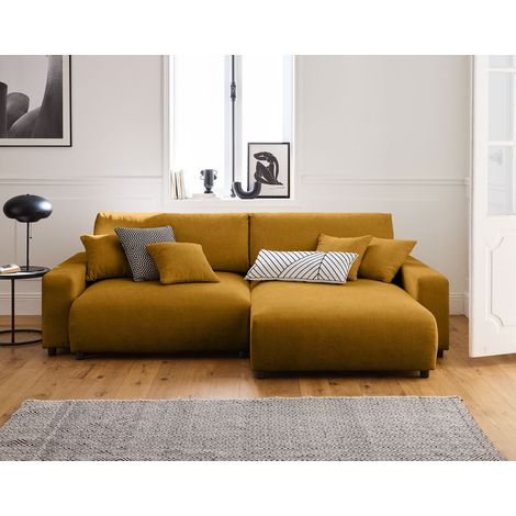 Pivoine - 4-sitzer ecksofa beidseitig montierbar - schlaffunktion und bettkasten - aus strukturiertem samt - gelb