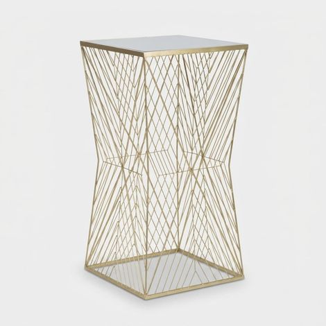 Hoher quadratischer Beistelltisch aus Metall und Spiegelglas Lines 100 (1/5)