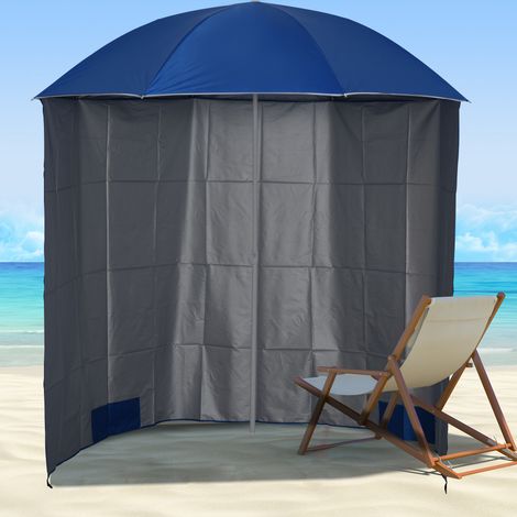 Outsunny Sonnenschirm Strandschirm Sonnenschutz mit Seitenwand Strand Polyester Blau 2,2 x H2,2m