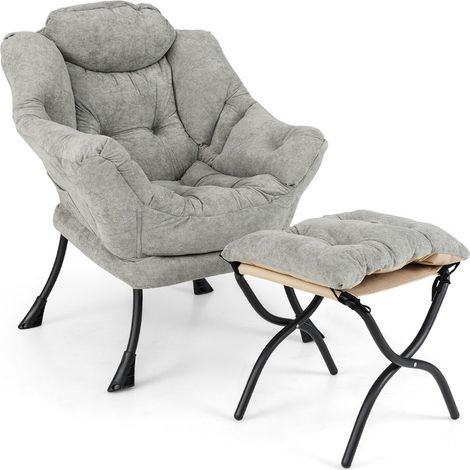 Poltrona relax con pouf 81 x 77 x 96 cm comfort assoluto e pratico contenitore stile moderno tessuto sherpa grigio 200012101