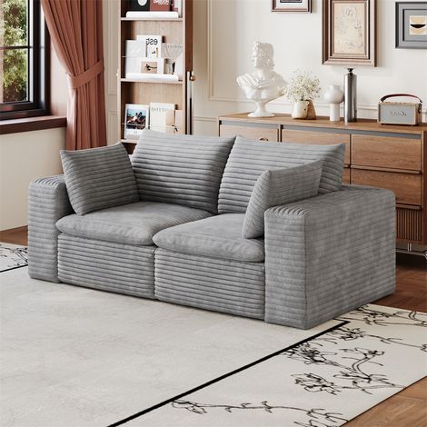 Canapé Modulaire Cloud 180x90x60cm - Design Double Couche Déhoussable Rembourré en Mousse Sans Montage - Gris (1/5)