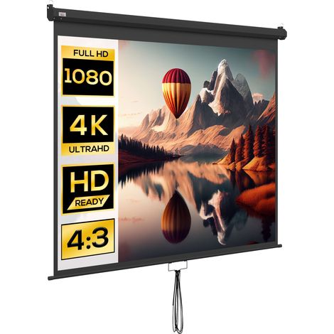Telo Proiettore 100" Regolabile con Montaggio a Soffitto e Parete Formato 4:3 203x7,5x152 cm Bianco e Nero (1/5)