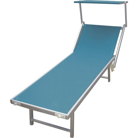 Lettino Prendisole da Giardino in Metallo e Alluminio con Tettuccio Morel Blu