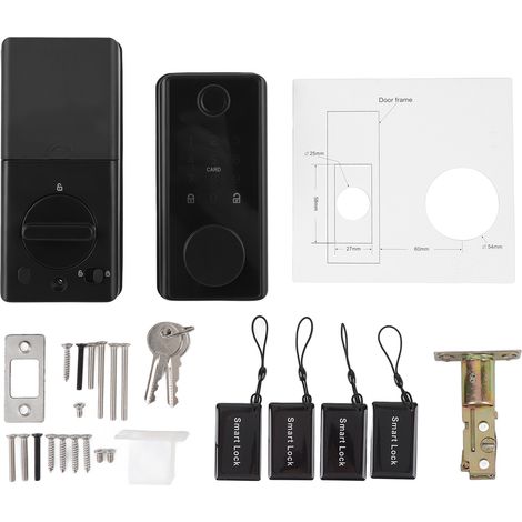 Kit de verrouillage intelligent pour porte en bois de 35 à 60 mm : carte d'accès par empreinte digitale et mot de passe, application de contrôle. (1/5)