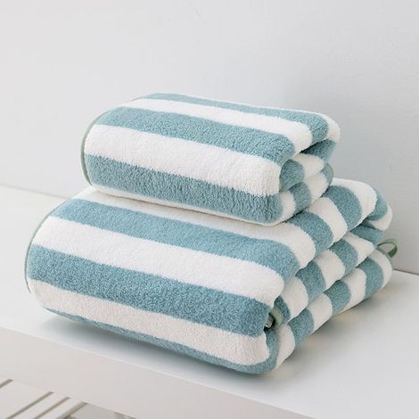 Serviette de bain/plage absorbante pour adultes (75 x 35 cm) : motif à rayures Matcha, convient également pour le visage (verte)