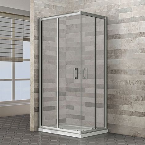 Box doccia 80x120 angolare doppio scorrevole con vetro temperato trasparente e profili cromo Geo