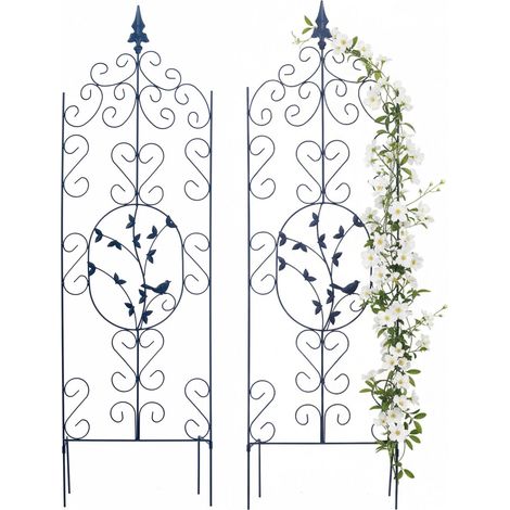 Relaxdays, supporto per rampicanti set 2, HxL:116x35 cm, griglia in metallo, edera, rose, con paletto, nero