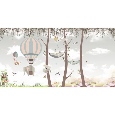 Papier peint panoramique Enfants - Animaux Montgolfière - 195 cm x 101 cm (1/2)