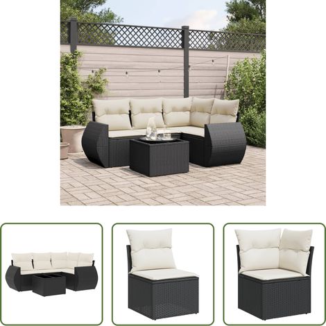 vidaXL Canapé en résine - Salon de jardin 5 pcs avec coussins noir résine tressée (1/5)