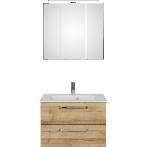 Waschplatz Set mit Waschbecken aus Mineralmarmor TRENTO-66 in Riviera Eiche Nb., B/H/T: ca. 77/200/50 cm (1/4)