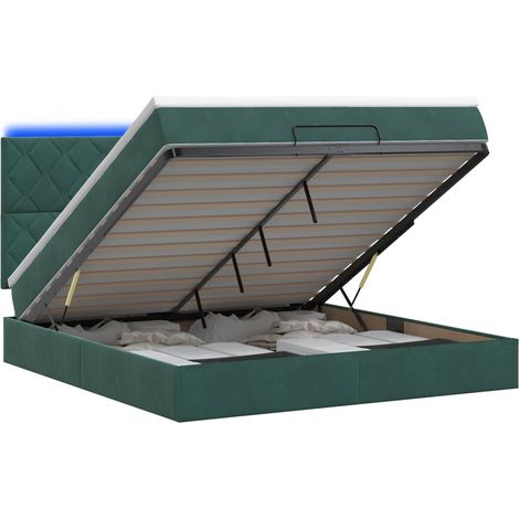 Maison Exclusive - Lit coffre avec matelas et LED Vert foncé 140 x 190 cm Velours (1/5)