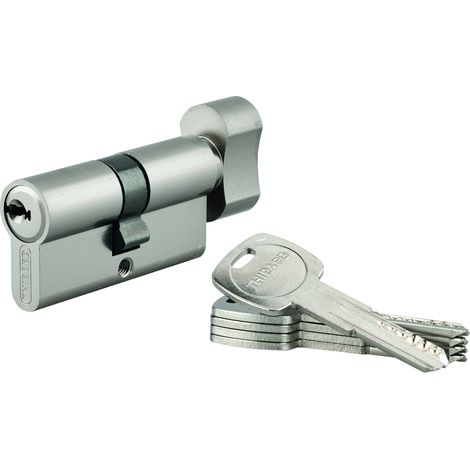 Thirard – Cylindre de serrure à bouton Trafic 6 UNIKEY – 30Bx30mm – 5 clés – Sécurité anti-crochetage et anti-perçage – Laiton nickelé (1/5)