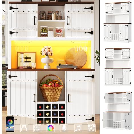 Mobile contenitore alto 120x40x180 cm con illuminazione a LED RGB, ripiani regolabili, anta stile fienile, bianco (1/5)