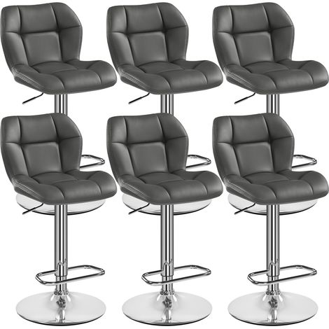Yaheetech – Lot de 6 tabourets de bar réglables en hauteur – Similicuir et métal – Hauteur d'assise 62,5-84,5 cm – Capacité de charge 136 kg – Design capitonné gris