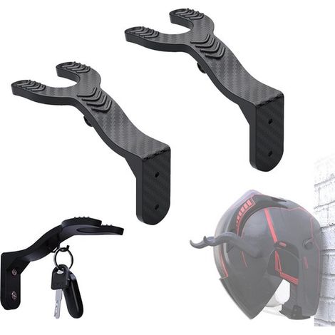 Soporte para casco - Soporte de pared para casco - Juego de 2 - Soporte de pared para casco de motocicleta - Sistema de montaje en pared - Con gancho para chaqueta o llaves