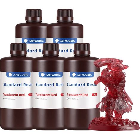 Resina per stampa 3D, viscosità media, polimerizzazione rapida, 5 kg - Rosso trasparente (1/2)