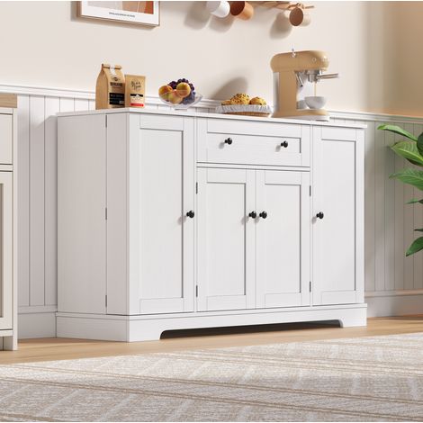 Anrichte MDF Weiß 138 cm mit Schublade, Doppeltürfach, Seitenschränken und verstellbaren Einlegeböden (1/5)