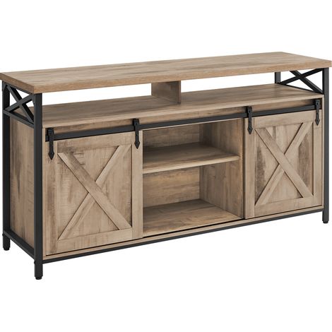 Vasagle – Meuble TV 147 cm pour téléviseur jusqu’à 65 pouces – 2 étagères réglables – Style industriel marron camel et noir – Cadre en métal
