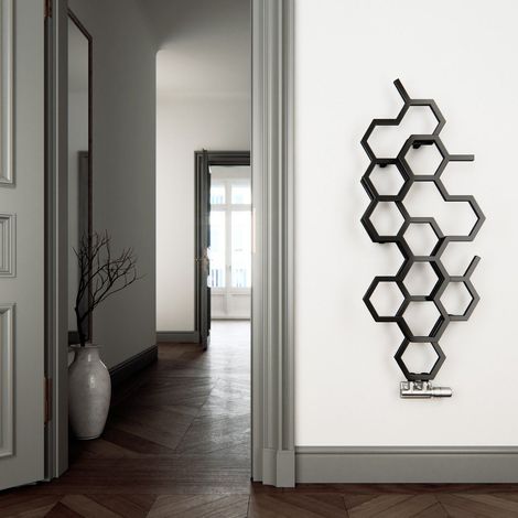 1700x573mm Terma Hex Designer Radiator Vertical Black Single Panel (1/5)