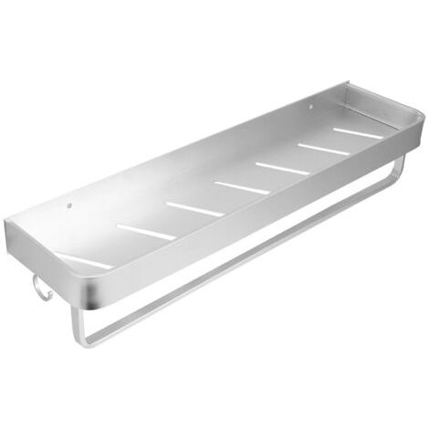 SABIR Étagère de salle de bain, espace mural, douche en aluminium, étagère monocouche, support de rangement pour shampoing, étagère de 50 cm avec tige de suspension et crochets (1/4)