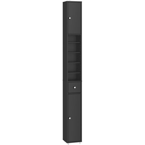SoBuy Spaltenmöbel für schmale Badezimmer feuchtigkeitsbeständig, vertikales Regalmöbel mit 4 verstellbaren Ablagen + 1 Schublade, multifunktional für Wohnzimmer, Schlafzimmer, Büro, Schwarz, 20x20x18