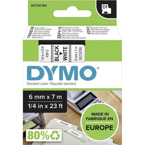 Cassetta nastro DYMO D1 43613 Colore Nastro: Bianco Colore carattere:Nero 6 mm 7 m (1/5)