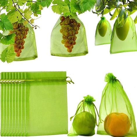 100 Pièces Sachet Protection Raisin, Jardin Plant Fruits Protection Sac, Cordon Filet Sac Insectes, Sac De Protection Fruits, Jardin Protéger Sacs pour Potéger Les Grappes Frelons Et des Oiseaux (1/5)
