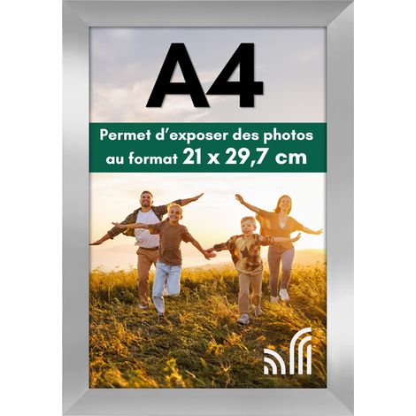 Cadre Photo A4 Argenté - MDF avec Verre Incassable Poli, Chevalet (1/5)