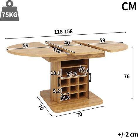 Table extensible avec rangement, table multifonctionnelle à étagères amovibles, table de cuisine gain de place pour petits espaces et salle à manger, plateau en MDF, brun naturel (1/5)