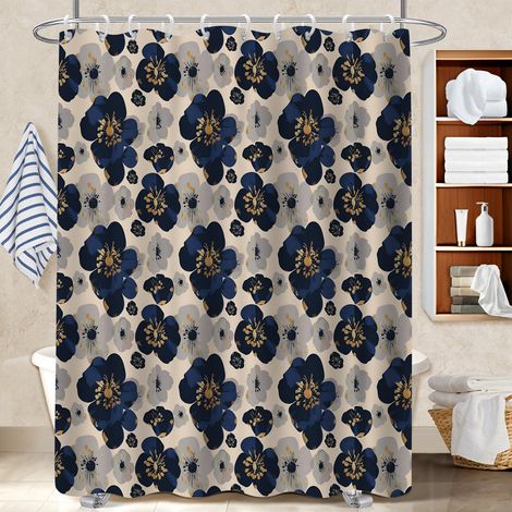 Ensemble rideau de douche polyester avec anneaux 180x180 infroissable bâche de douche pour personne à mobilité réduite (1/5)