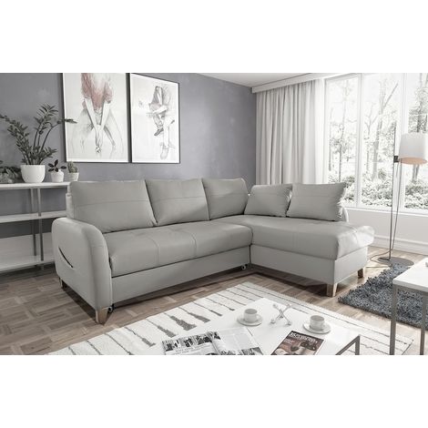 Canapé d'angle convertible en cuir de luxe italien , 5 places CONFORIA, gris clair, angle droit (1/5)