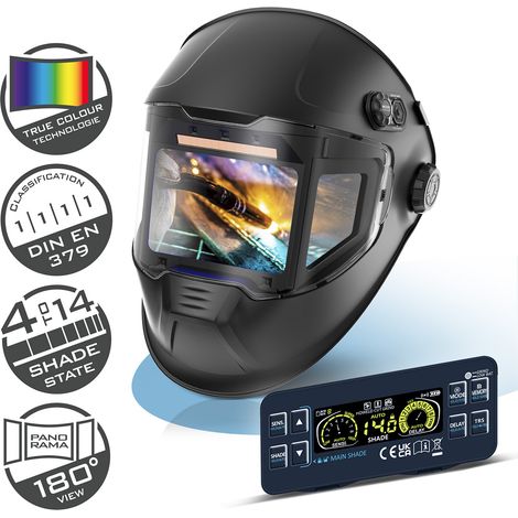 STAHLWERK Casque de soudage automatique 3-en-1 SPLIT – Masque de soudeur avec True Colour, obscurcissement auto. DIN 4-14, classe optique 1/1/1/1, mémoire de jobs, champ 180° de 116 x 81 mm (1/5)