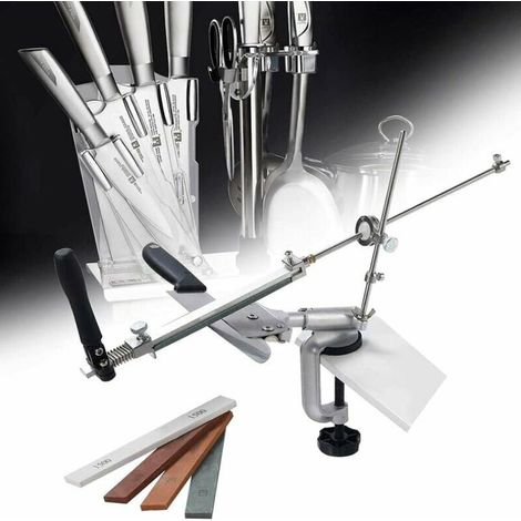 Aiguiseur de couteaux professionnel avec 4 meules Pro RX-008 Aiguiseur de couteaux à angle fixe rotatif Ensemble d'outils d'affûtage de cuisine professionnel (1/3)