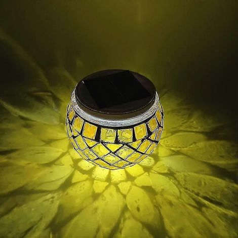 Lampe solaire boule de verre mosaïque LED pour jardin, veilleuse de table pour la décoration de cour et de jardin