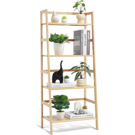 Étagère de Salle de Bain à 4 Niveaux, étagère échelle Bambou, étagère de Rangement multifonctionnelle pour présentoir, Support pour Plantes à Fleurs Autonome, bibliothèque pour Cuisine, Maison (1/5)