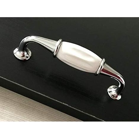 Set di 2 maniglie per porte in ceramica argentata, maniglie per cassetti, maniglie per ante di armadi da cucina, interasse 96 mm con viti (1/5)