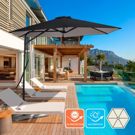 Sombrilla negro de acero hexagonal para jardín y terraza Dorico Noir 3m