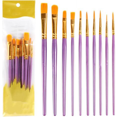 Brushes Peinture - Poils Nylon - Pour Acrylique Huile Aquarelle - 10 Pièces - 11 Pouces (1/5)