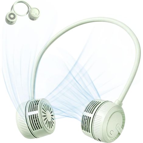 Ventilateur de cou 360° sans pales USB rechargeable 3 vitesses, ventilateur mains libres pour voyage et sport,Vert (1/5)