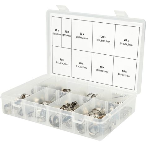 KS Tools Sortiment stufenlose 1-Ohr-Schlauchschellen, Ø 5,8-21 mm, 170-tlg.