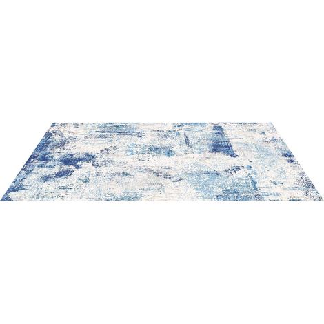 Tapis lavable 5x7 ft antidérapant, doux pour animaux et enfants, tapis moderne pour chambre, bureau, salon, entrée, bleu (1/5)