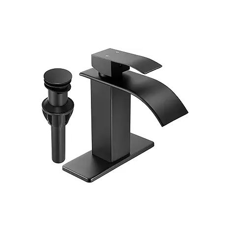 Mitigeur de lavabo noir extractible, robinet de salle de bain rétractable eau chaude et froide, robinetterie en acier inoxydable pour vasque (1/3)