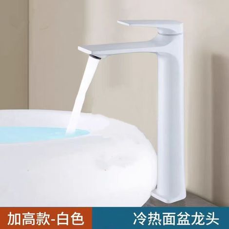 Copper alloy basin faucet, bathroom cabinet faucet, school project wholesale, cross-border washbasin sink hot and cold water faucet -- white tall model
