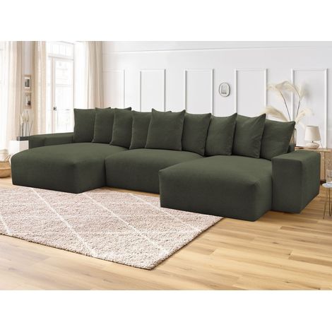 BOBOCHIC - Canapé panoramique fixe VOLTAIRE tissu chiné Vert (1/5)