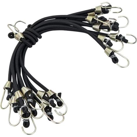 Elastisches Bungee-Seil mit Haken, 10 Stück, 25 cm lange, robuste Aufbewahrungsgurte, universelle, robuste Bungee-Seile, multifunktionale Spanngurte für Fahrräder und Zelte, Gepäckgurt, Schwarz (1/5)
