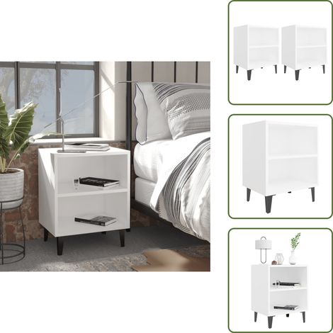 The Living Store Tables de chevet avec pieds en métal 2 pcs blanc 40x30x50 cm - Armoire de chevet (1/5)